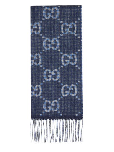 Gucci Gg Wool Scarf In Blue