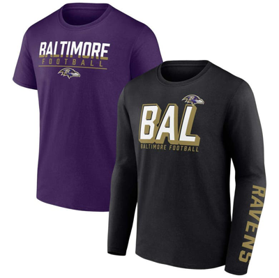 Fanatics Branded Black/purple Baltimore Ravens Two-pack T-shirt Combo Set In Black,purple