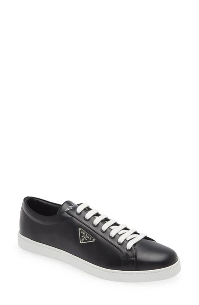 Prada Brushed Leather Sneakers In Black