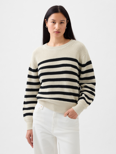 Gap Shaker-stitch Crewneck Sweater In Black Stripe