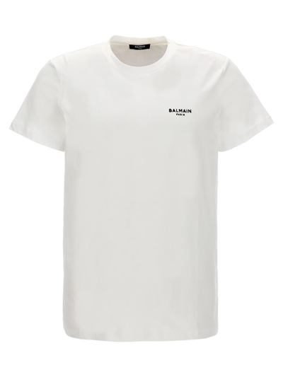 Balmain Flocked Logo Organic Cotton T-shirt In White