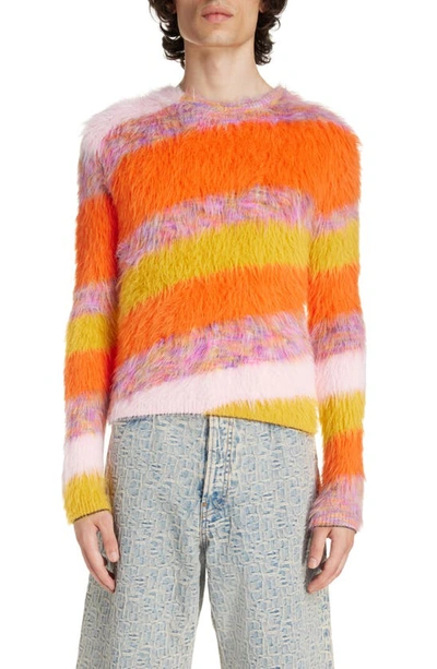 Acne Studios Koeur Slim-fit Striped Faux Fur Sweater In Multicolor