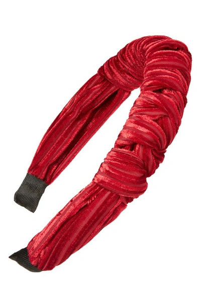 Tasha Braided Velvet Stripe Headband In Red