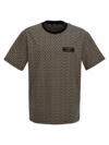 Balmain Grey T-shirt With Logo Applied On The Chest And All-over Labyrinth Motif