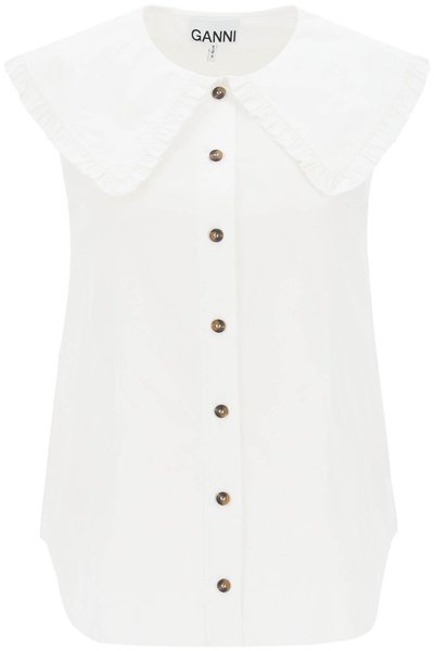 GANNI SLEEVELESS SHIRT WITH MAXI COLLAR