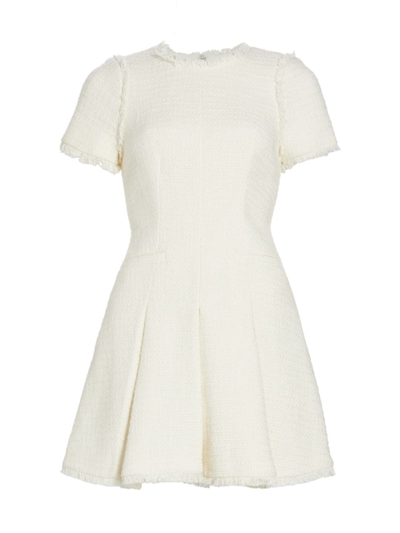 Cinq À Sept Nova Cotton Boucle Pleated Mini Dress In Gardenia