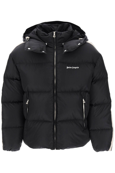 Palm Angels Hooded Track Down Jacket In Black