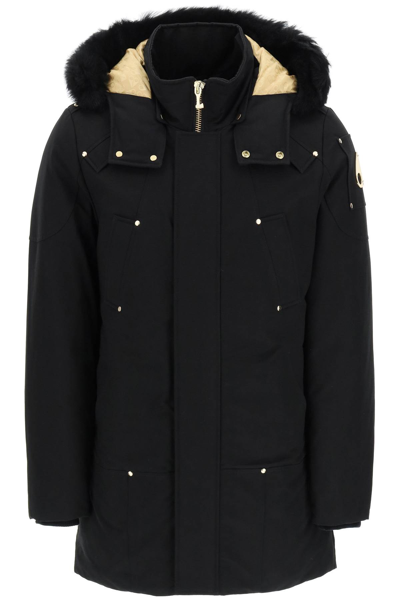 Moose Knuckles Gold Stirling Neoshear Parka With Shearling Trimming In Black