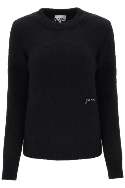 Ganni Logo Embroidery Jumper In Black