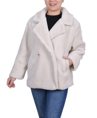 Ny Collection Women's Long Sleeve Double Breasted Sherpa Jacket In Eggnog
