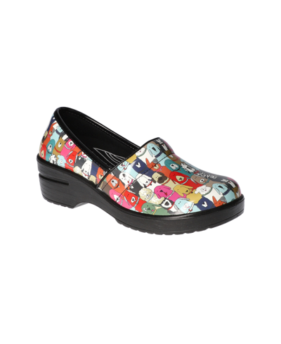 Easy Street Easy Works By  Women's Lyndee Slip Resistant Clogs In Multi Dogs Patent