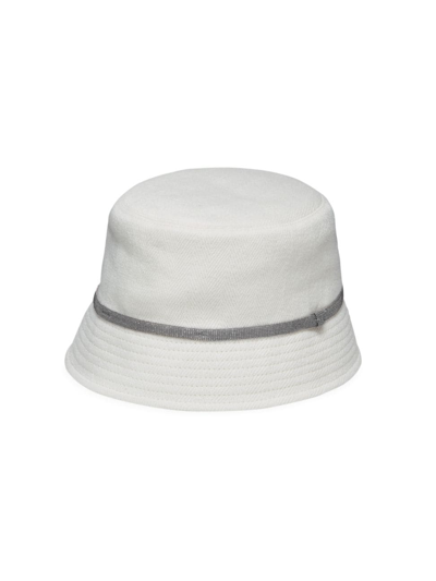 BRUNELLO CUCINELLI WOMEN'S COTTON AND LINEN CHEVRON BUCKET HAT WITH SHINY BAND