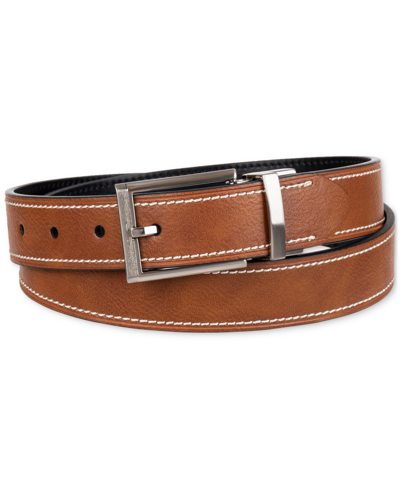 Club Room Men's Two-in-one Reversible Contrast Stitch Belt, Created For Macy's In Black,tan