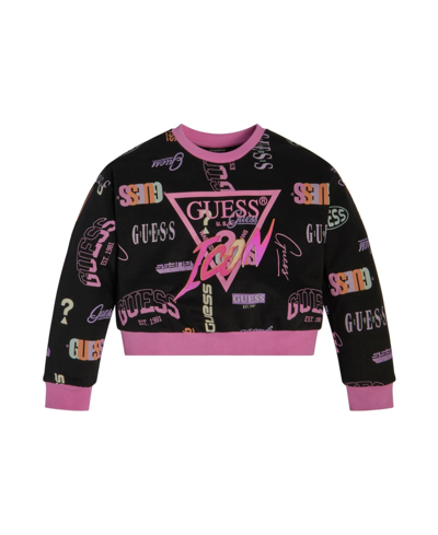 Guess Kids' Big Girls French Terry All Over Print Sweatshirt In Black Multi