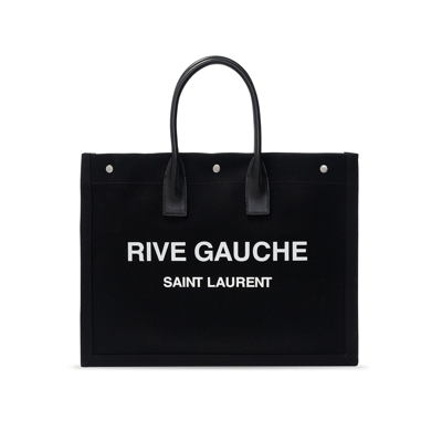 Saint Laurent Rive Gauche Canvas Tote Bag In Black