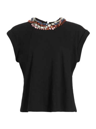 Cinq À Sept Women's Bella Cotton Crystal-embellished T-shirt In Black Multi