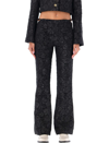 Ganni Cutout Bead-embellished Cloqué Flared Pants In Black