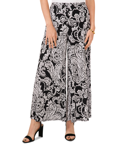 Sam & Jess Petite Paisley Wide-leg Pull-on Ankle Pants In Black,white