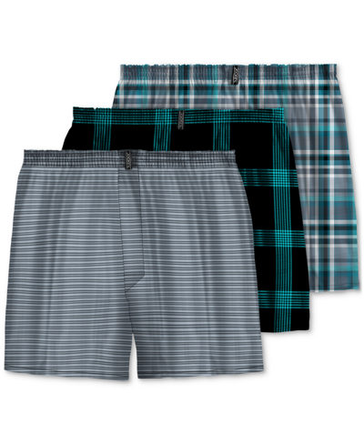 Jockey Men's 3-pk. Woven Boxers In Silver Line Stripe,tropical Teal Window