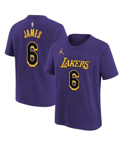 Jordan Kids' Big Boys  Brand Lebron James Purple Los Angeles Lakers Name And Number Statement T-shirt