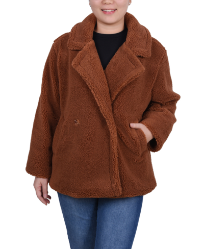 Ny Collection Women's Long Sleeve Double Breasted Sherpa Jacket In Toast