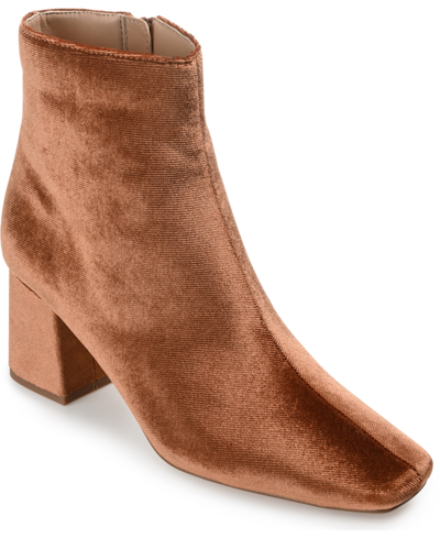 Journee Collection Women's Hazara Wide Width Velvet Block Heel Dress Booties In Brown