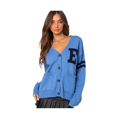 Edikted Emmett Oversized Varsity Cardigan In Blue