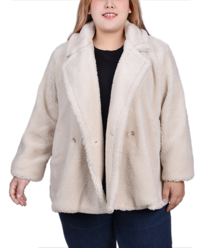 Ny Collection Plus Size Long Sleeve Double Breasted Sherpa Jacket In Eggnog