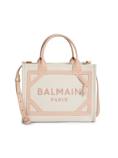 Balmain Women's Small B-army Logo Canvas Shopper Bag In Cream Light Rose