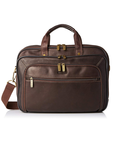 Heritage Colombian Leather Double Gusset Top Zip Laptop Bag In Brown