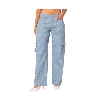 Edikted Icing Sequin Low Rise Cargo Jeans In Light Blue In Light-blue