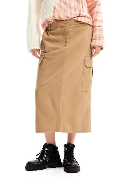 Desigual Fal Hamelin Stretch Cotton Cargo Skirt In Khaki