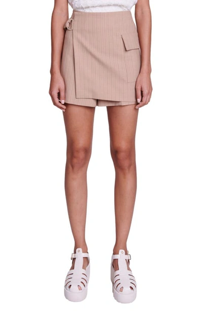 Maje Iharell Stripe Wool Blend Wrap Skort In Beige