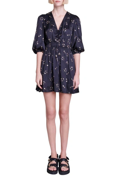 Maje Rosolite Floral Sequin Embroidered Minidress In Navy