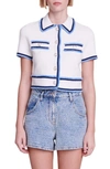 Maje Mirsala Crop Cotton Blend Cardigan Sweater In Ecru