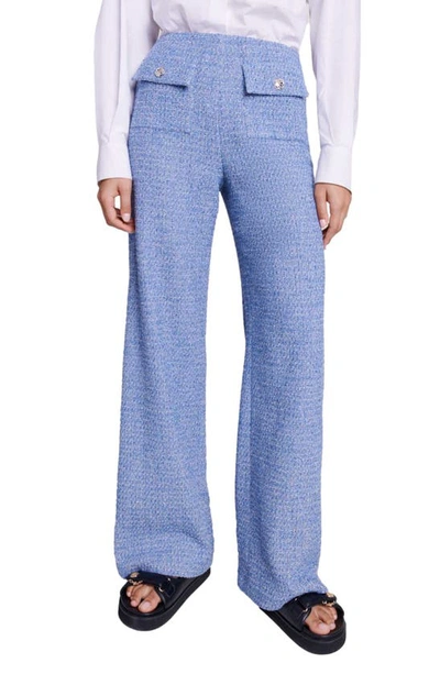 Maje Pablito Cotton Blend Tweed Trousers In Blue