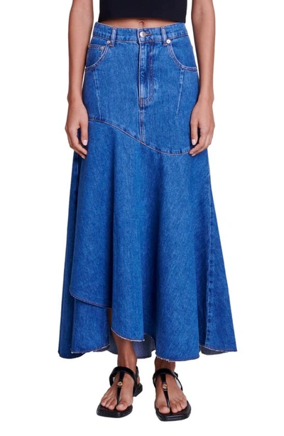 Maje Jondulys Layered Denim Maxi Skirt In Blue