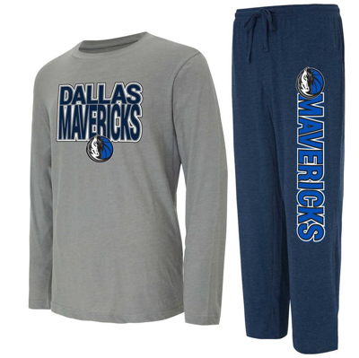 Concepts Sport Men's  Navy, Gray Distressed Dallas Mavericks Meter Long Sleeve T-shirt And Pants Slee In Navy,gray