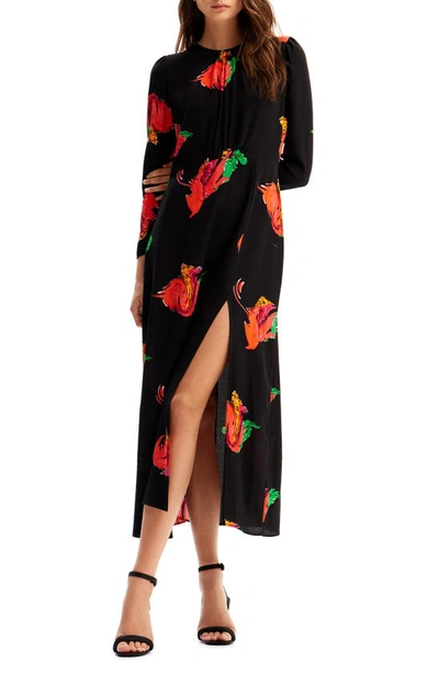 Desigual Duna Abstract Floral Long Sleeve Dress In Black