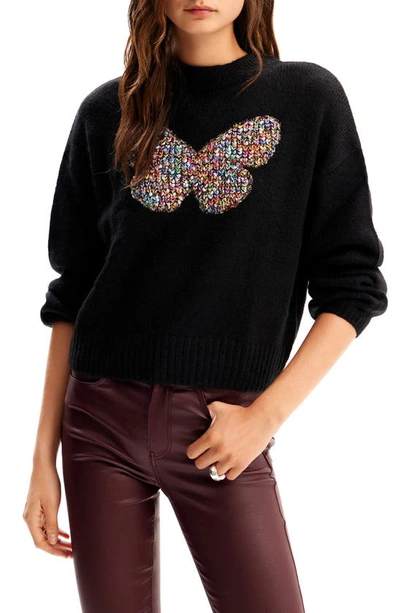 Desigual Jers Lilianma Butterfly Sweater In Black