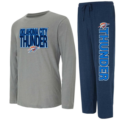 Concepts Sport Men's  Navy, Gray Distressed Oklahoma City Thunder Meter Long Sleeve T-shirt And Pants In Navy,gray