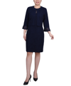 Ny Collection Plus Size Novelty Knit And Lace Dress, 2 Piece Set In Navy