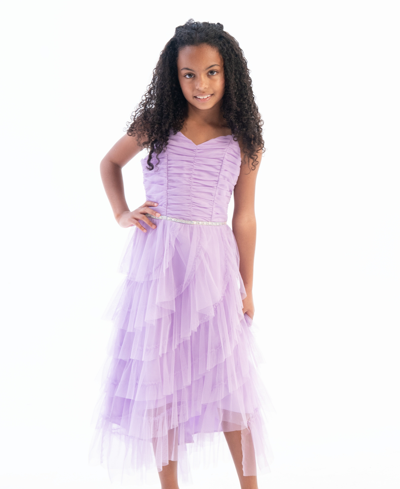 Rare Editions Kids' Big Girls Asymmetrical Cascade Party Dress In Lilac