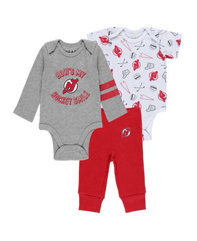 Wear By Erin Andrews Babies' Newborn And Infant Boys And Girls  Gray, White, Red New Jersey Devils Three-piec In Gray,white,red