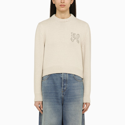 Palm Angels White Wool-blend Sweater With Logo