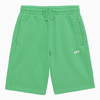Off-white Kids' Green Cotton Shorts With Logo