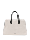 Khaite Maeve Weekender Large Leather And Canvas Tote In Neutrals