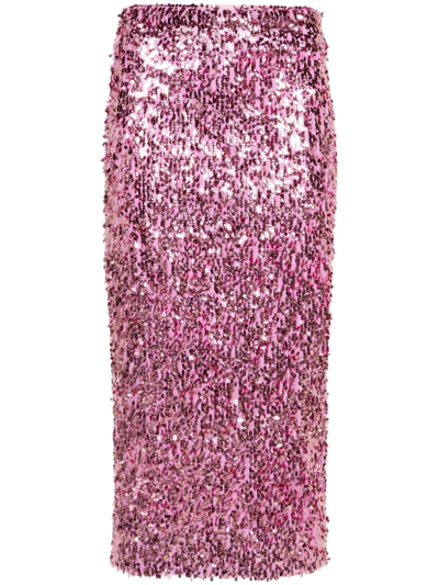 Rotate Birger Christensen Sequinned Midi Skirt In Pink