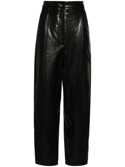 Khaite Ashford Pleated Leather Trousers In Black