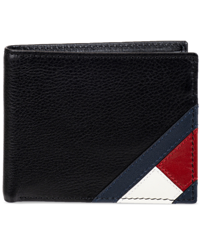 Tommy Hilfiger Men's Orson Ii Angled Flag Leather Rfid Passcase Wallet In Black